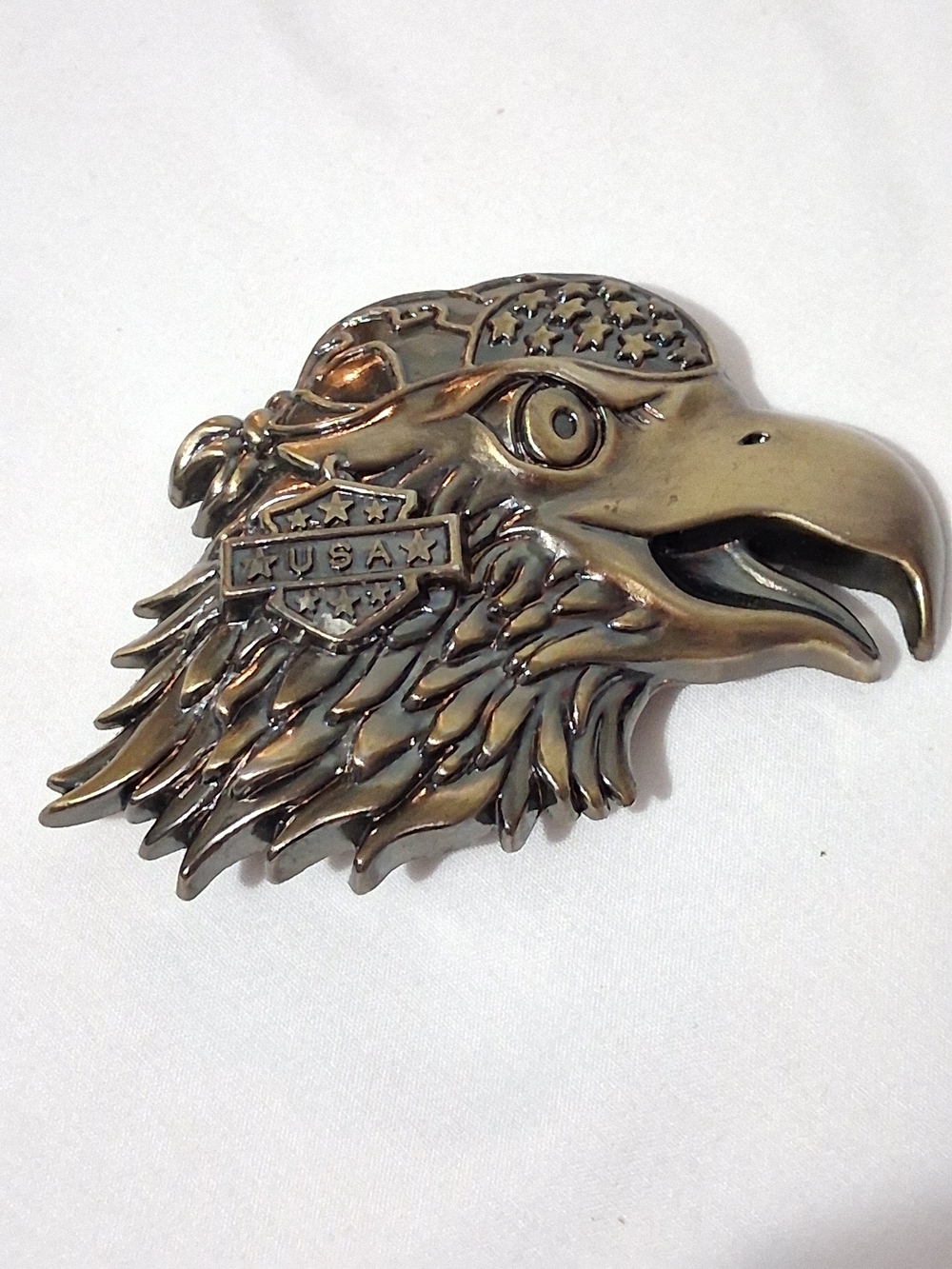 Bronze Tone Eagle Head Belt Buckle - USA Biker Halloween